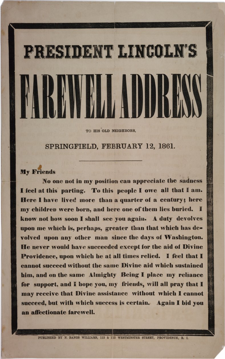 Præsident Lincolns farveltale til sine gamle naboer, Springfield, 12. februar 1861 af American School