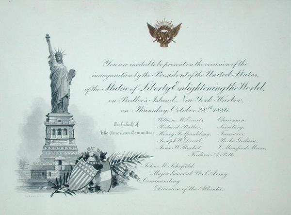 Præsidentinvitation til indvielsen af Frihedsgudinden, torsdag den 28. oktober 1886 (gravering) af American School