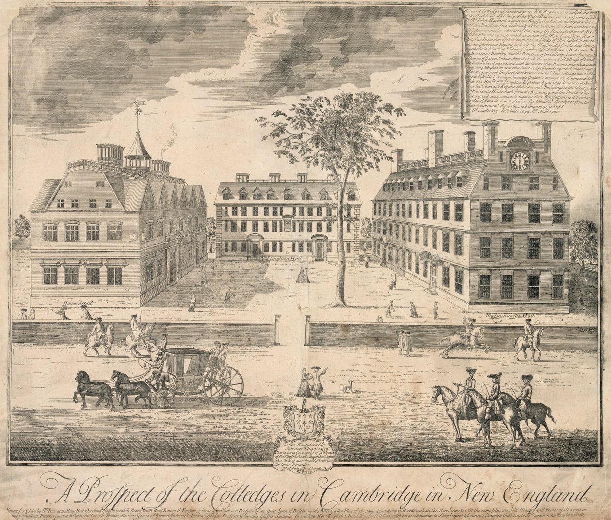 Tryk af Harvard University ca. 1700, ca. 1700 (kobberstik) af American School