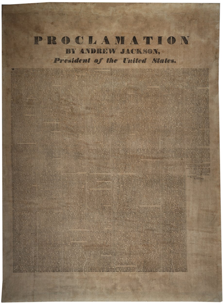 Proklamation af Andrew Jackson (1767-1845), USA