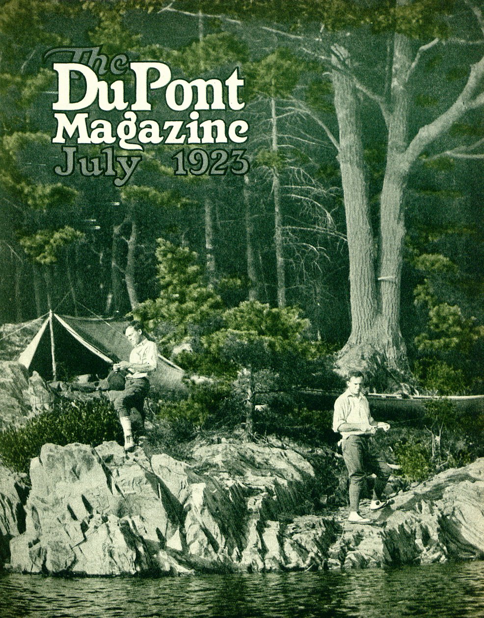 Pyralin tager på fiskeri, forside af DuPont Magazine, juli 1923 af American School