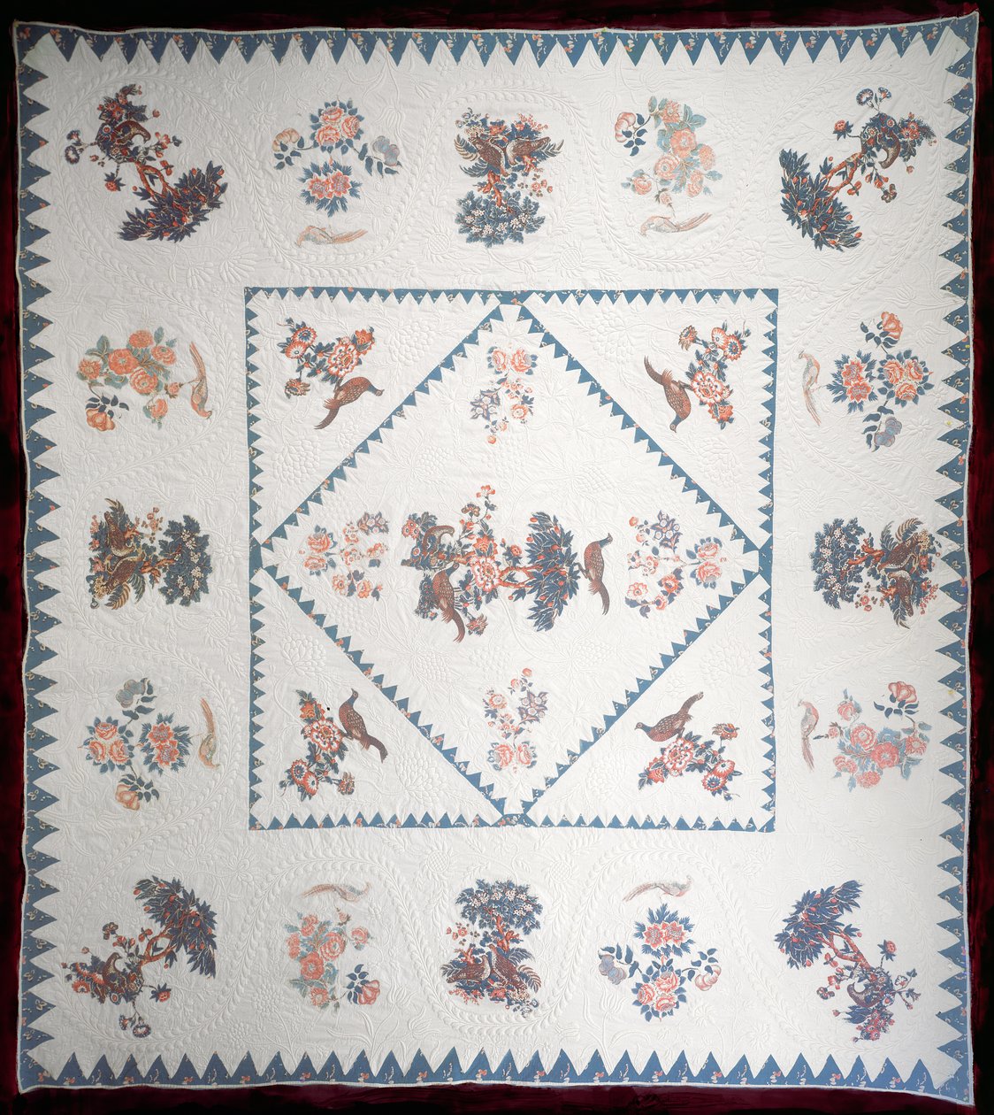 Dyne i Broderie Perse, ca. 1800 (påført, trykt bomuld på quiltbund) af American School