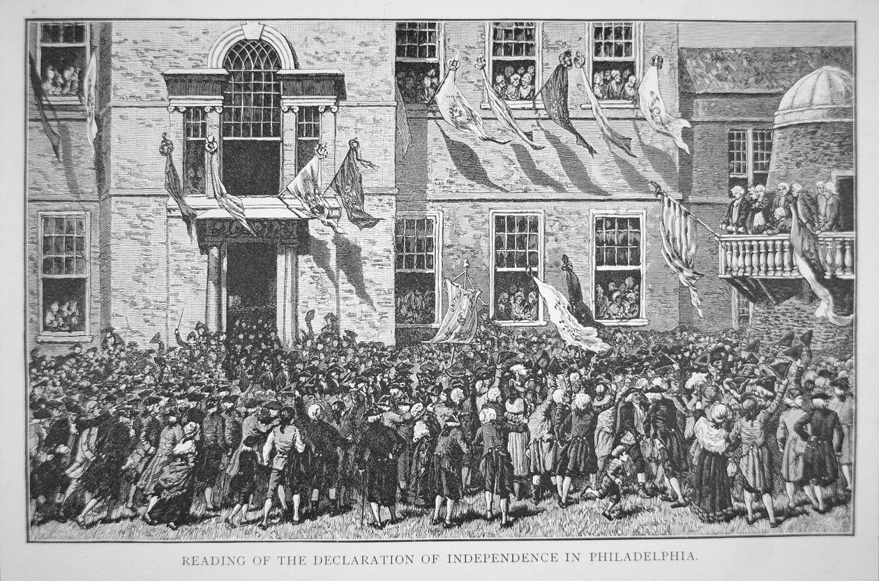 Læsning af uafhængighedserklæringen til borgerne i Philadelphia, 8. juli 1776 (litho) af American School