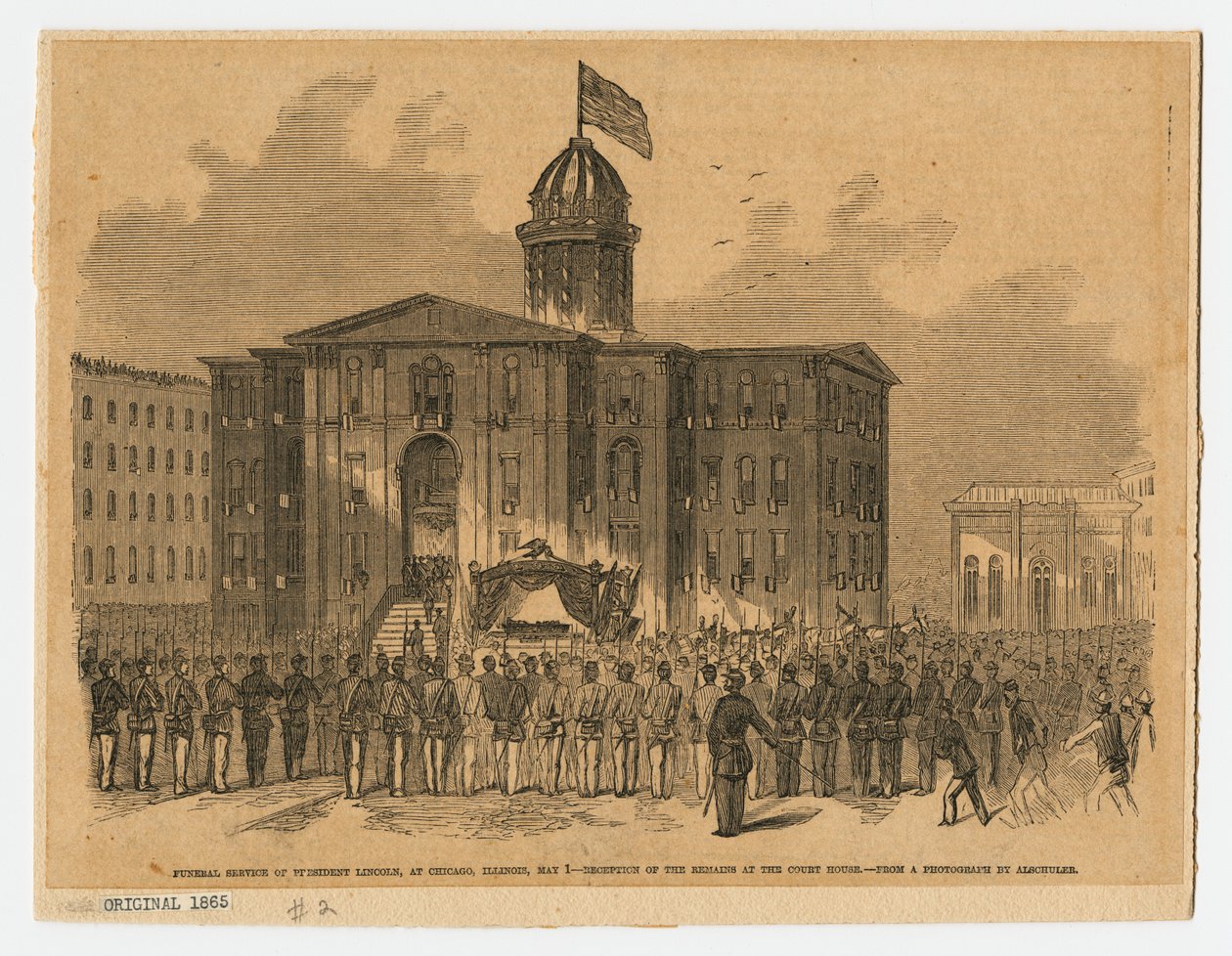 Reception i retsbygningen under Abraham Lincolns begravelse, Chicago, Illinois af American School
