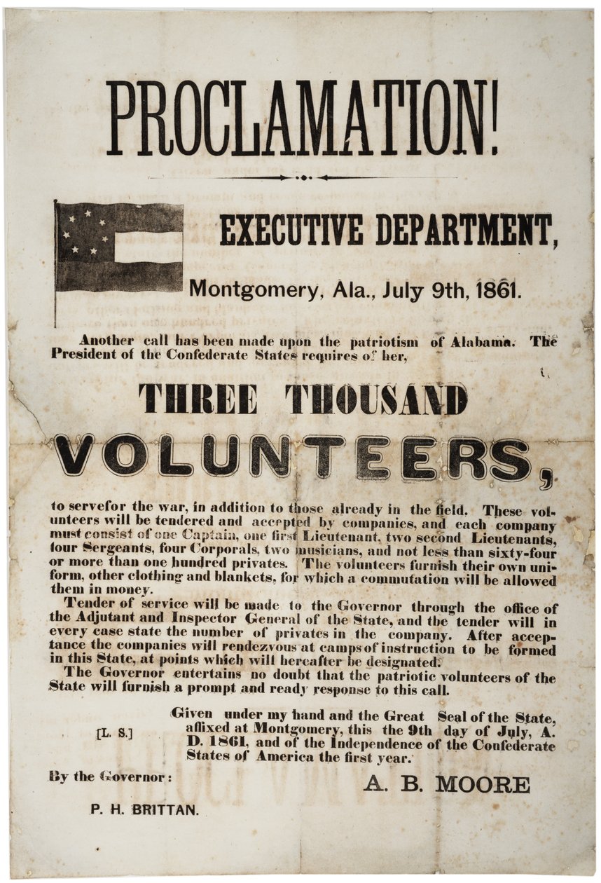 Rekruttering bredside anmoder om tre tusinde frivillige, 9. juli 1861 af American School