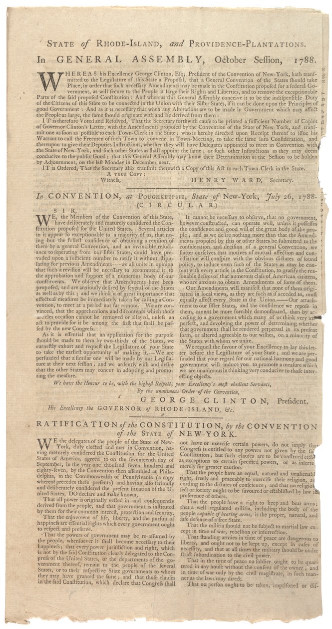 Resolutioner, der udskriver NYS forslag til ændringer af forfatningen, oktober 1788 af American School
