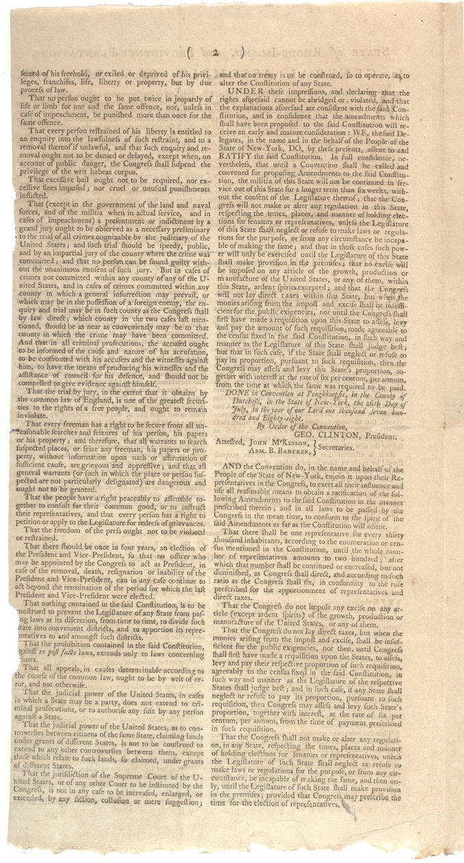 Resolutioner, der udskriver NYS forslag til ændringer af forfatningen, oktober 1788 af American School