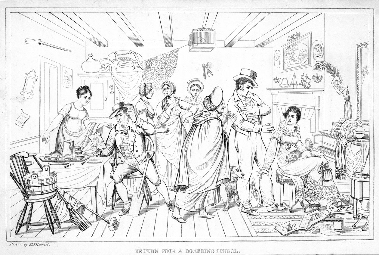 Tilbage fra kostskolen, fra Analectic Magazine, v.2., 1820 (se 257118) af American School