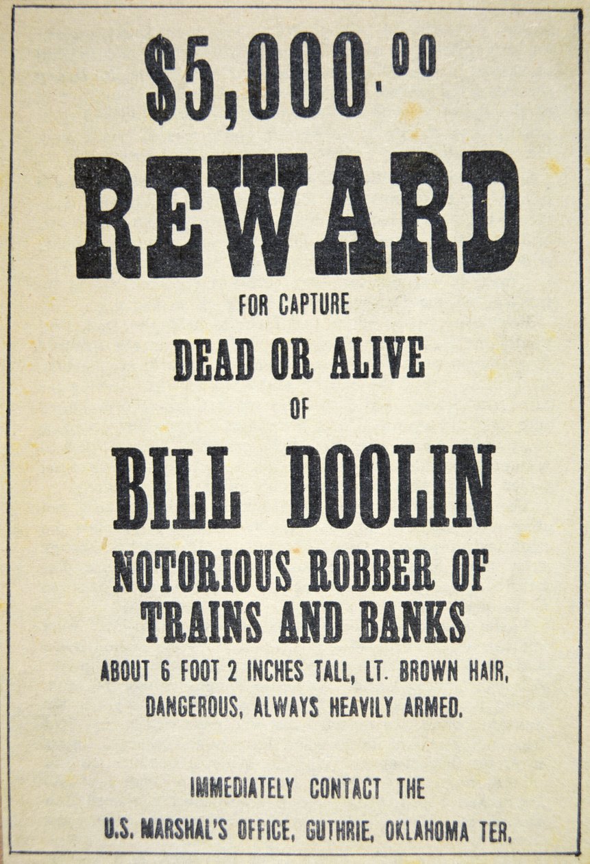 Belønningsplakat for Bill Doolin (1858-96) (litho) af American School