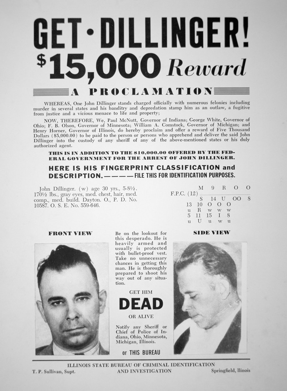Belønningsplakat til John Dillinger af American School