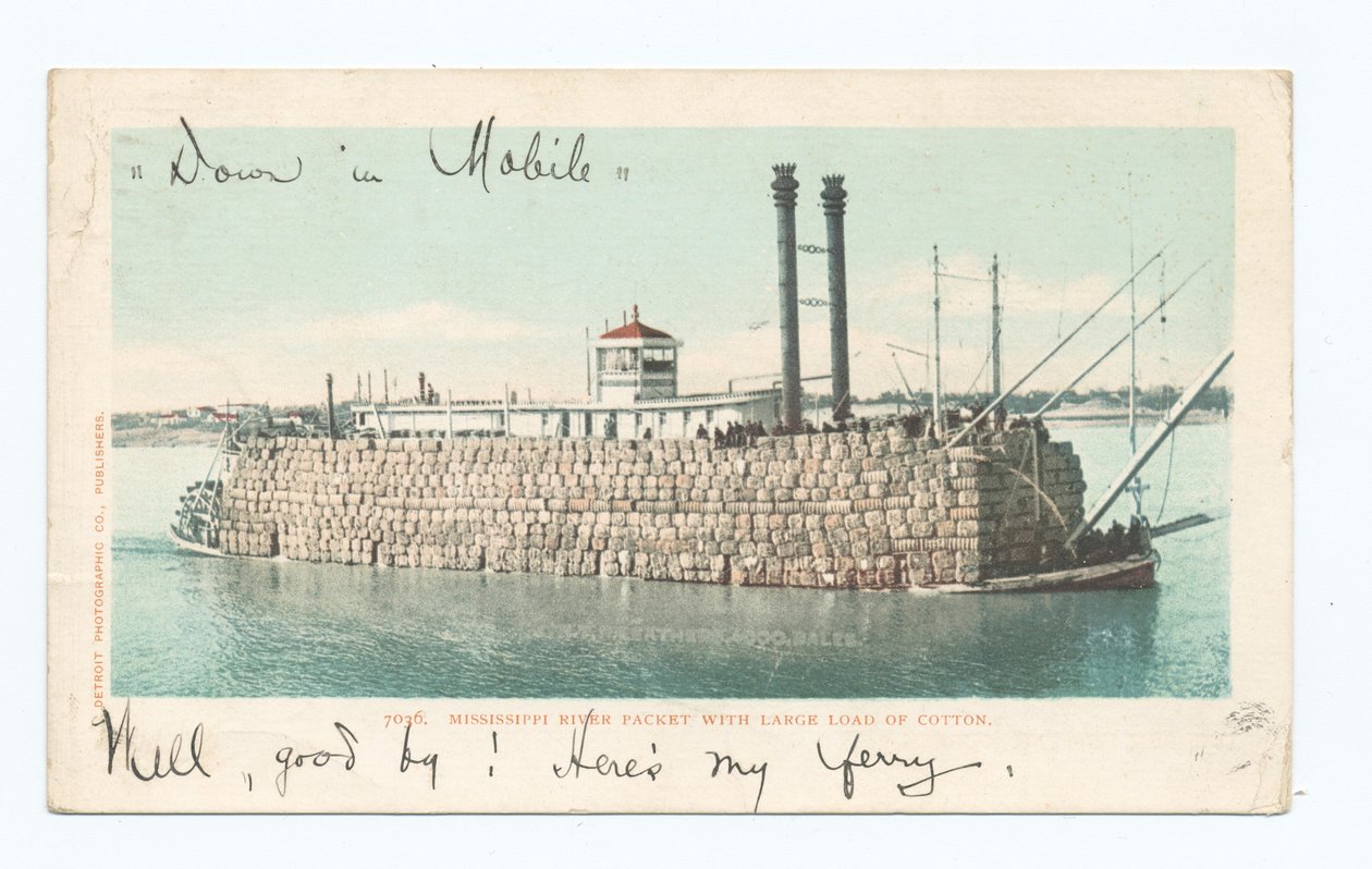 River Packet, Load of Cotton, South (farve litho) af American School