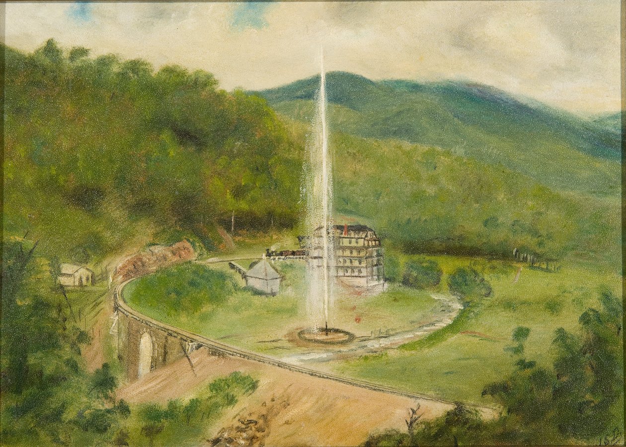 Round Knob Inn and the Fountain, ca. 1882 (olie om bord) af American School