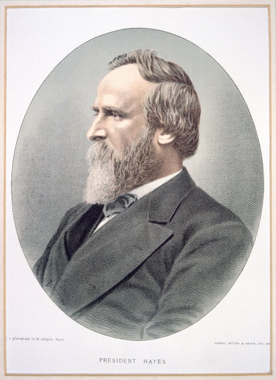 Rutherford B. Hayes (1822-93) (farve litho) af American School