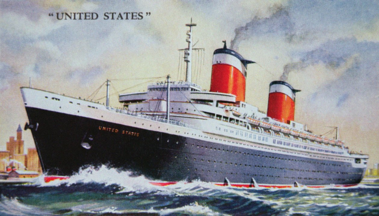 SS United States jomfrurejse i 1952 (farvelitografi) af American School