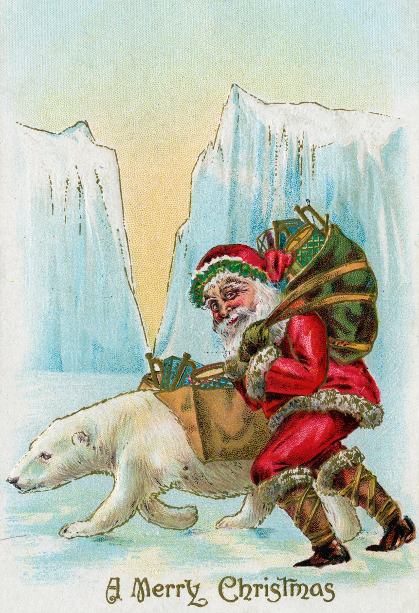Julemanden med en isbjørn på Nordpolen af American School