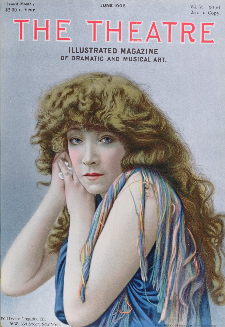 Sarah Bernhardt i rollen som troldkvinden, et skuespil af Sardou, forsideillustration af magasinet Teater, juni 1906 af American School