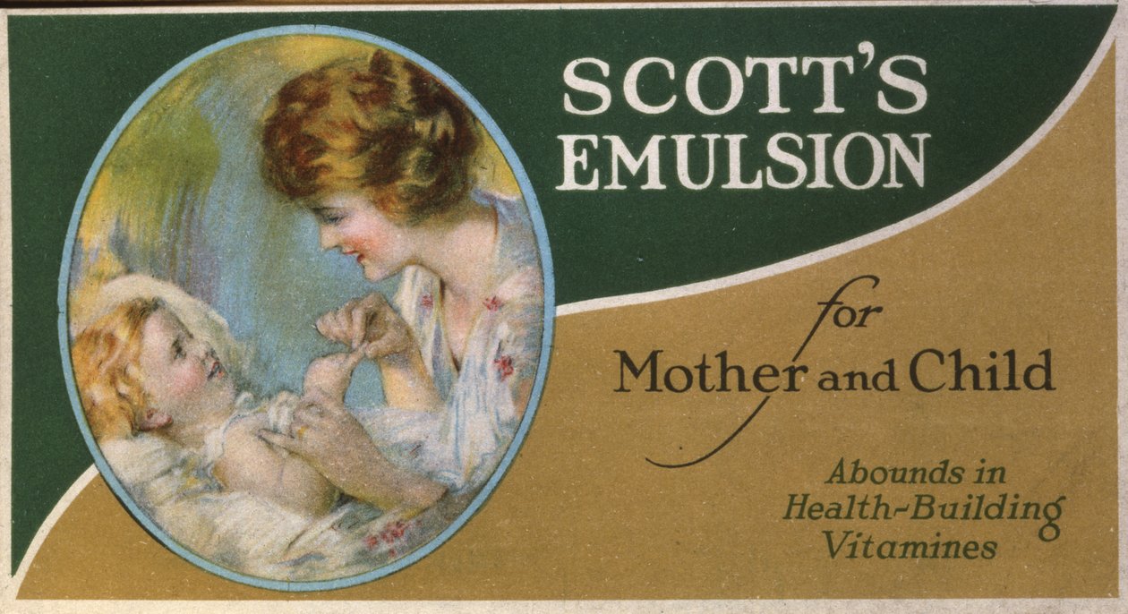 Scotts emulsion til mor og barn, bugner af sundhedsskabende vitaminer (litografi [varekort]) af American School