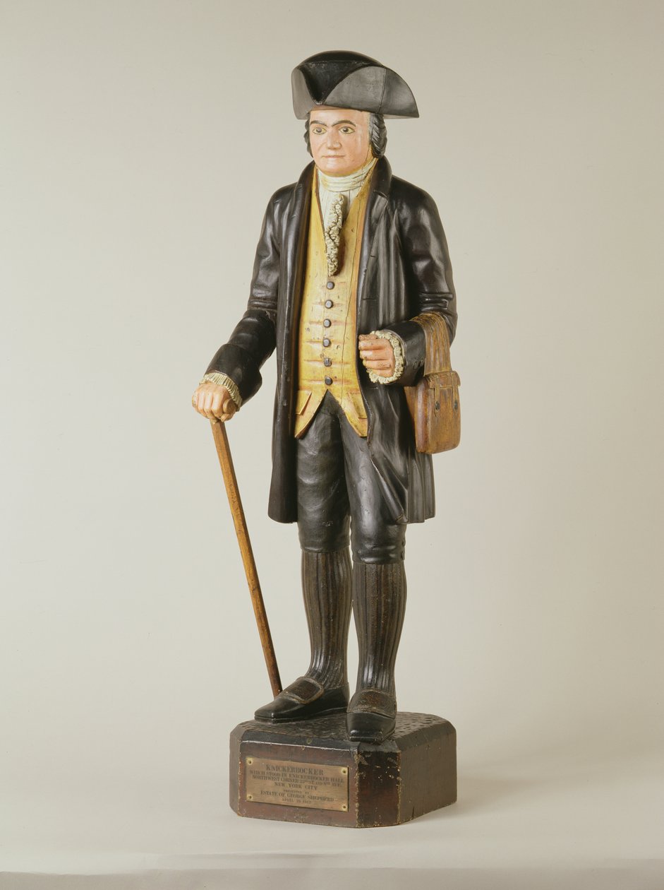 Skulptur af Diedrich Knickerbocker, som stod i Knickerbocker Hall i New York City, ca. 1850-67 (malet træ) af American School