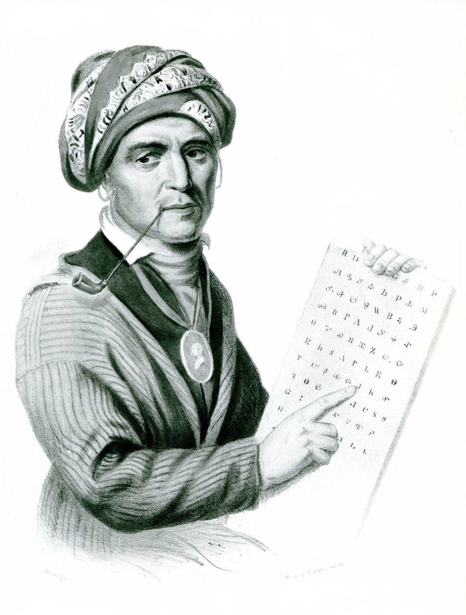Se Quo Yah (Sequoyah), opfinder af det indiske alfabet, 1836 (b:w foto) af American School