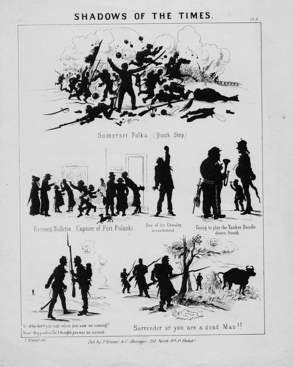 Shadows of the times, plade 3, udgivet af P. Kramer & C. Muringer, Philadelphia, ca. 1862 af American School