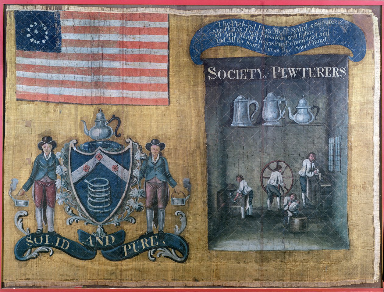 Silkebanner fra Society of Pewterers i New York City, båret i Federal Procession, 23. juli 1788 (tekstil) af American School