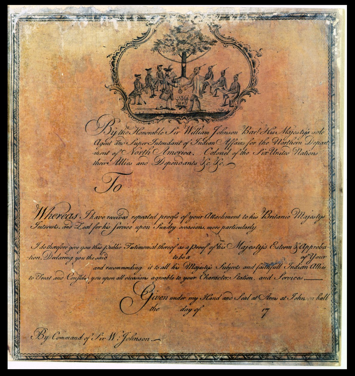 Sir William Johnsons (1715-74) Indian Testimonial, ca. 1770 (se også 192704) af American School