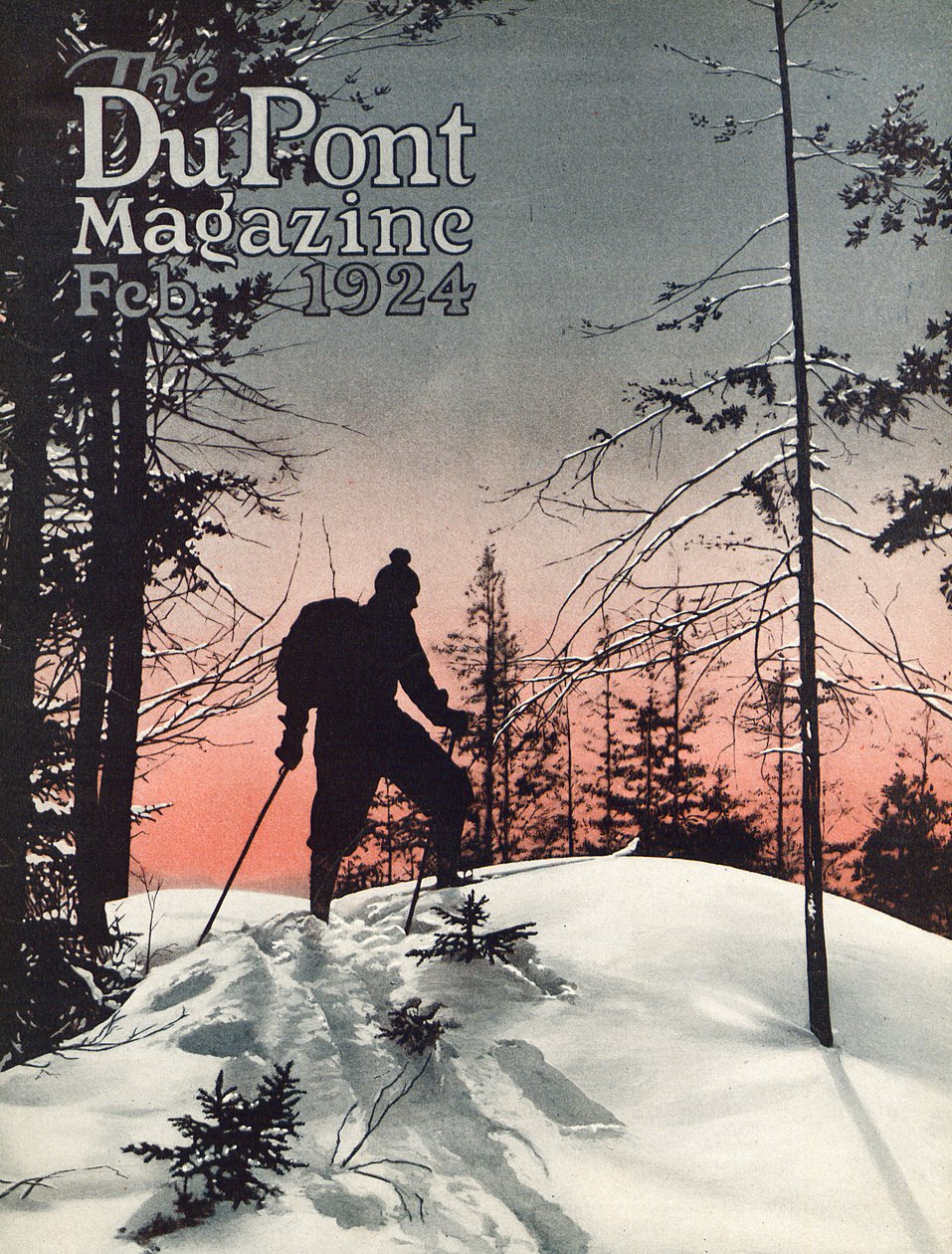 Skiløb, forside af DuPont Magazine, februar 1924 af American School