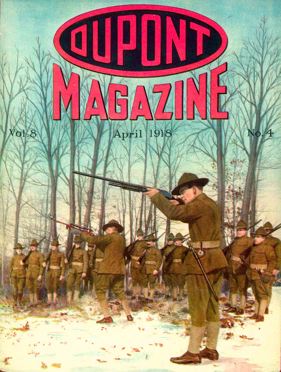 Soldater, forside af DuPont Magazine, april 1918 af American School