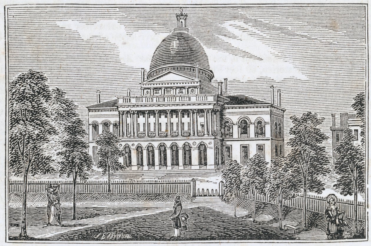 Sydlig udsigt over State House i Boston på Beacon Street, fra 