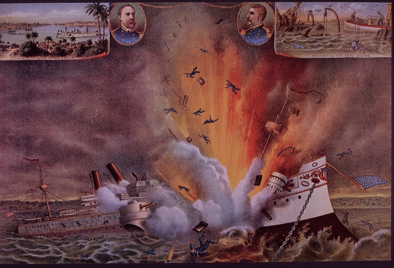 Spansk-amerikansk krig 1898, USS Maine sprængt i luften i Havana havn af American School