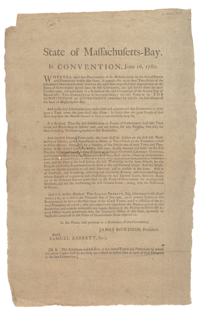 State of Massachusetts in Convention, State Constitution, 16. juni 1780 af American School