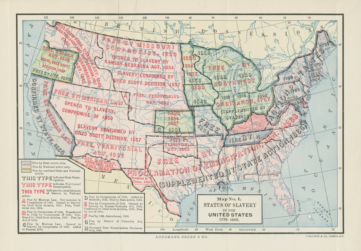 Status for slaveri i USA, 1775-1865, fra "Division and Reunion, 1829-1889" af Woodrow Wilson, 1893 af American School