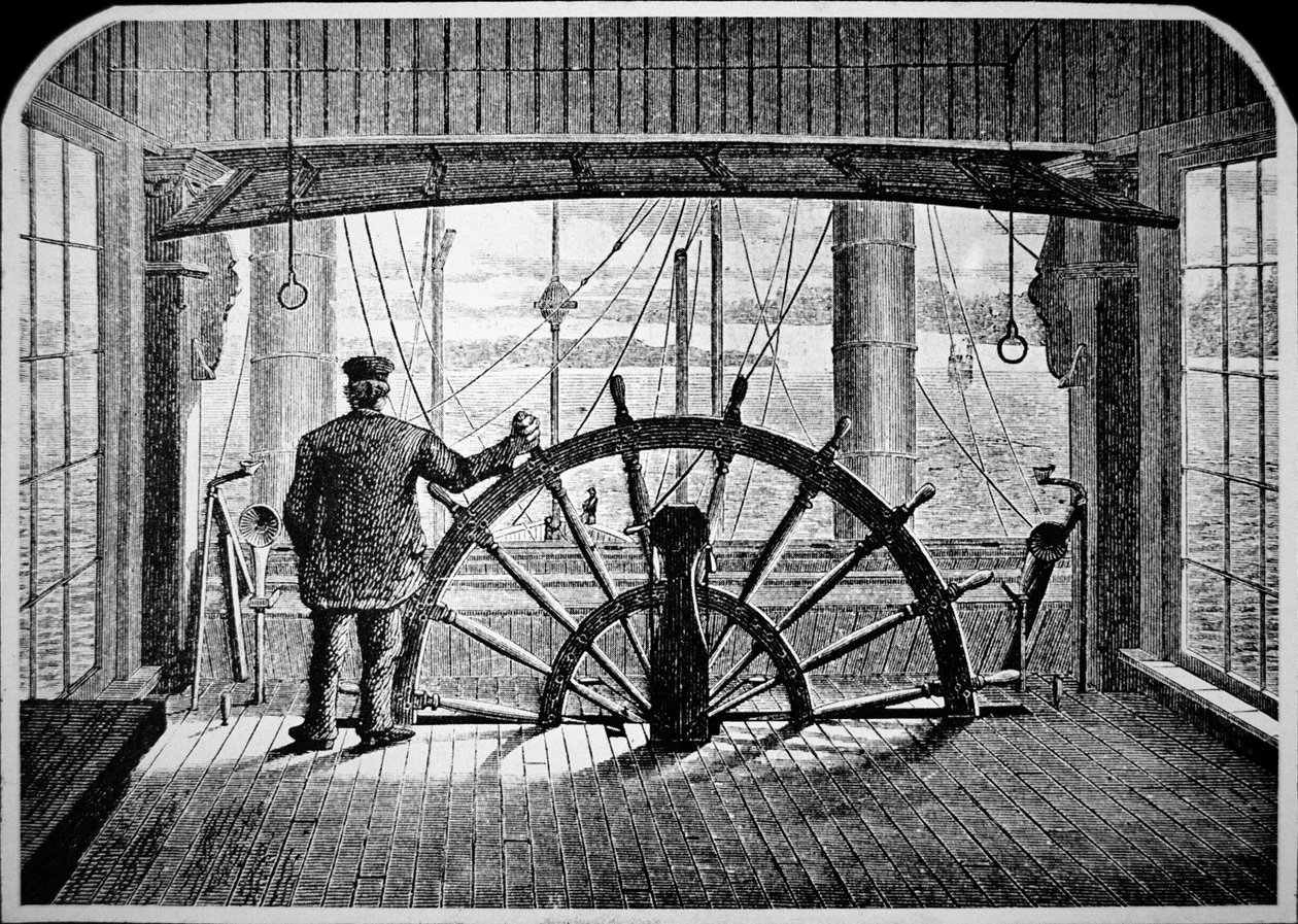 Dampskibspilot i styrehuset, ca. 1870 (gravering) af American School