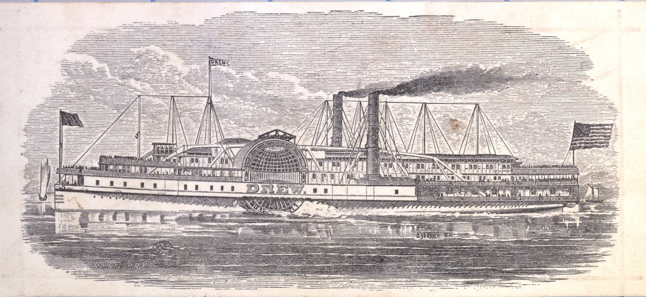 Dampskibet Drew, billet til Peoples Evening Line, Albany til New York, verso (stik [billet]) af American School