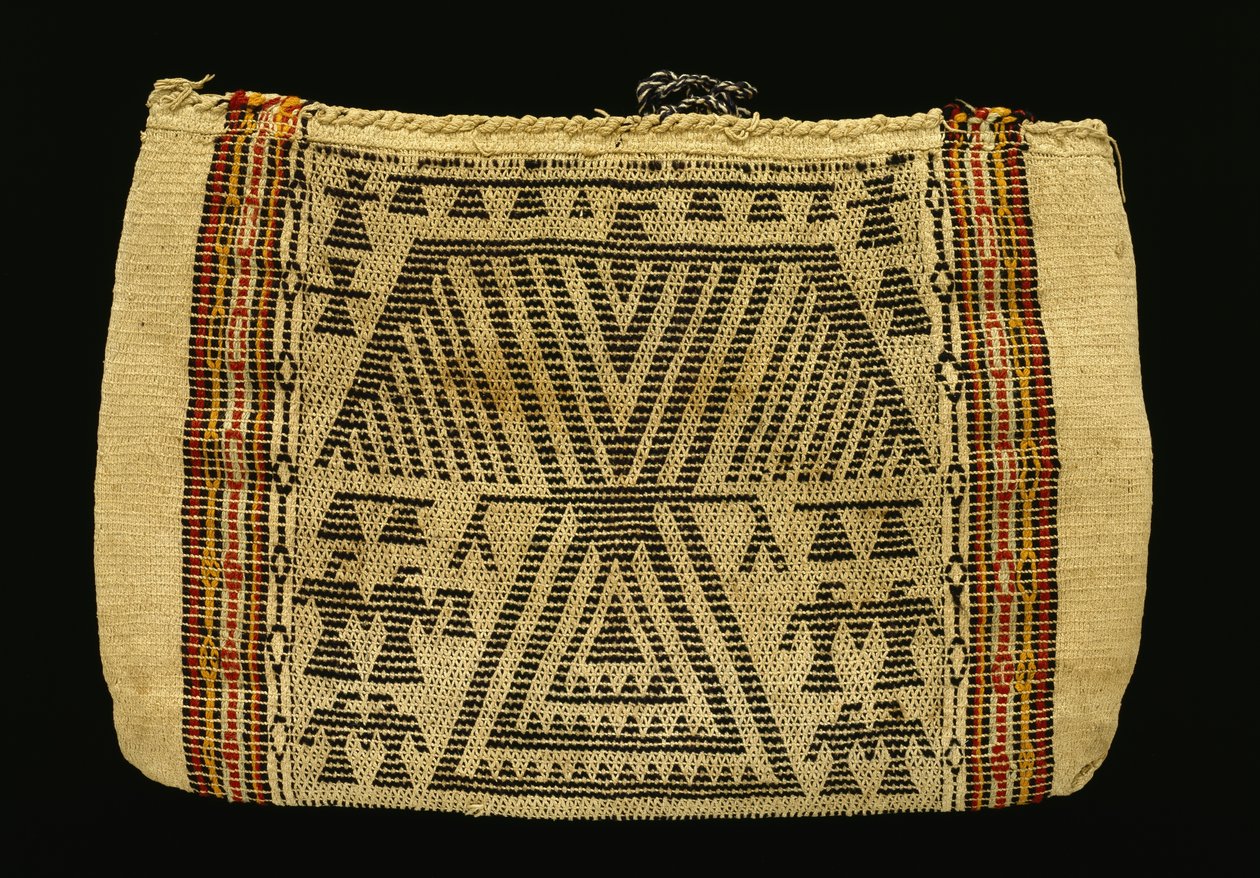 Opbevaringspose, Potawatomi, ca. 1890 (bomuldsgarn og uldgarn) (se også 340992) af American School