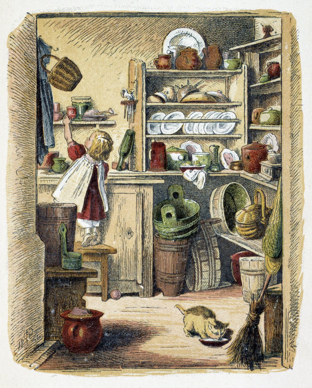 Opbevaring i køkkenet i “” Schnik, schnak, småting til de mindste””, børnespil. udg. London - Georges Ronthedge og sønner. New York, Den brede vej Ludgate n.d. c. 1890. af American School