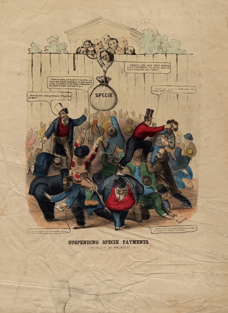 Suspendering af artsbetalinger, offentliggjort i Philadelphia, ca. 1857 af American School