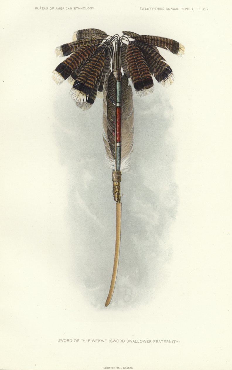 Thlewekwe-sværdet (broderskab af sværdslugere) (farvelitografi) af American School