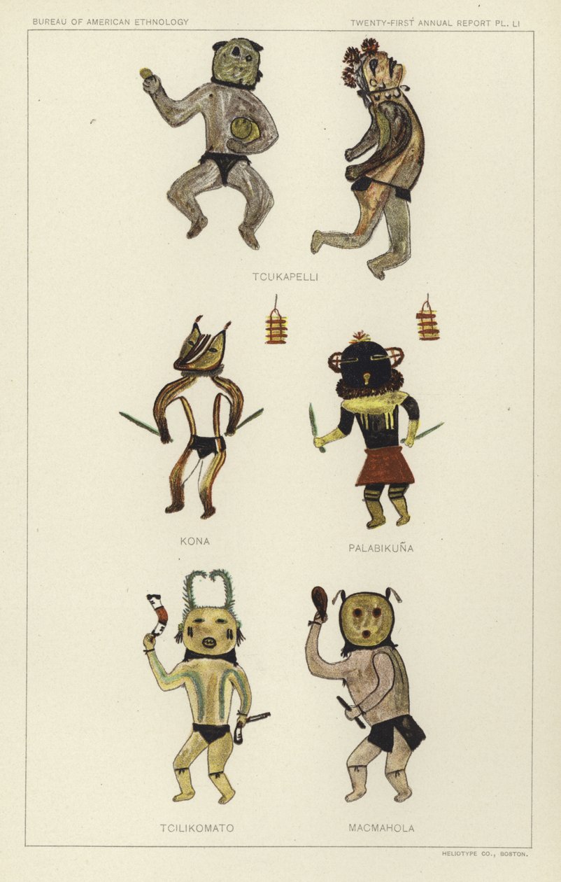 Tcukapelli, Kona, Palabikuna, Tcilikomato, Macmahola (farvelitografi) af American School