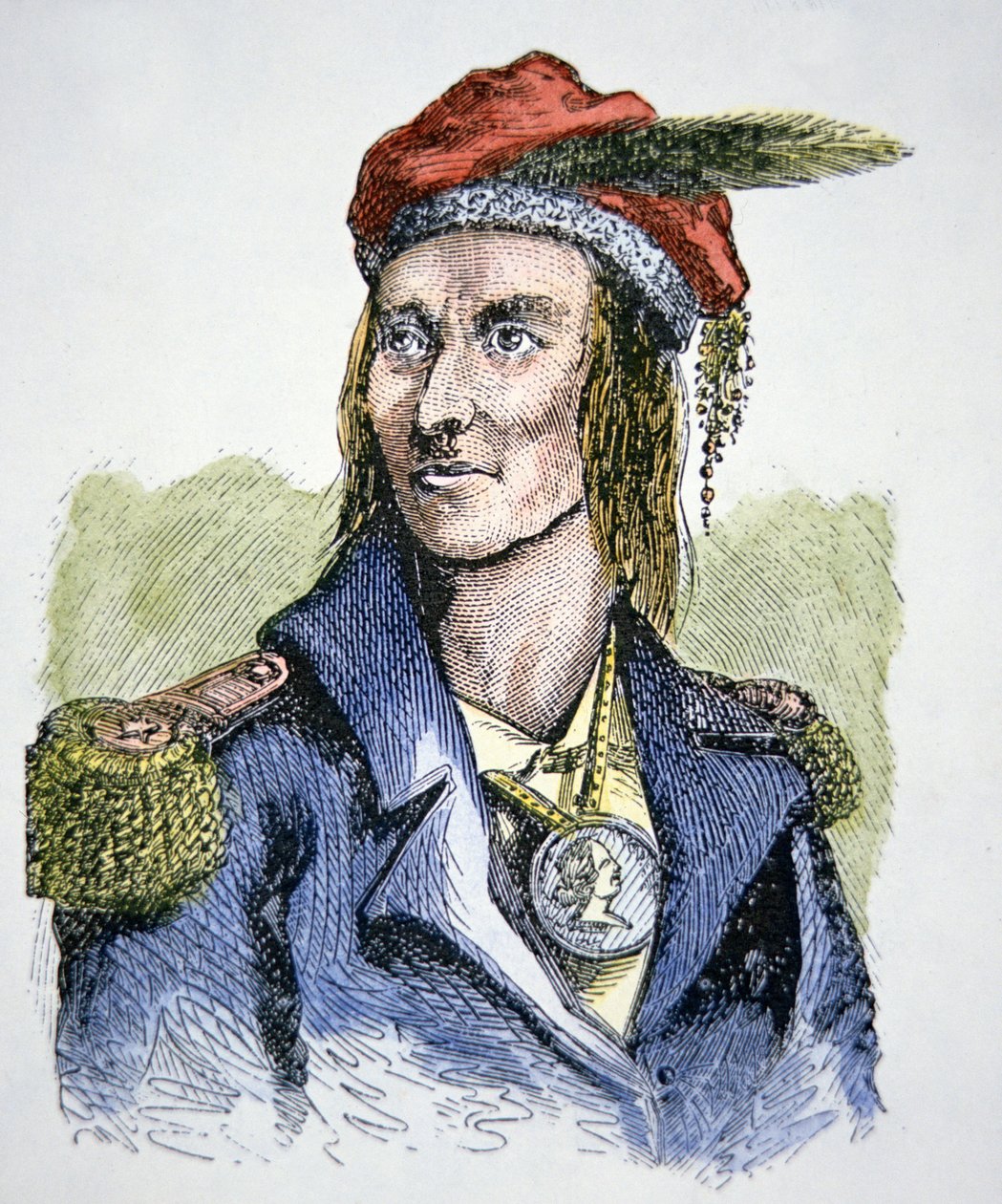 Tecumseh (1768-1813) (farvet gravering) af American School