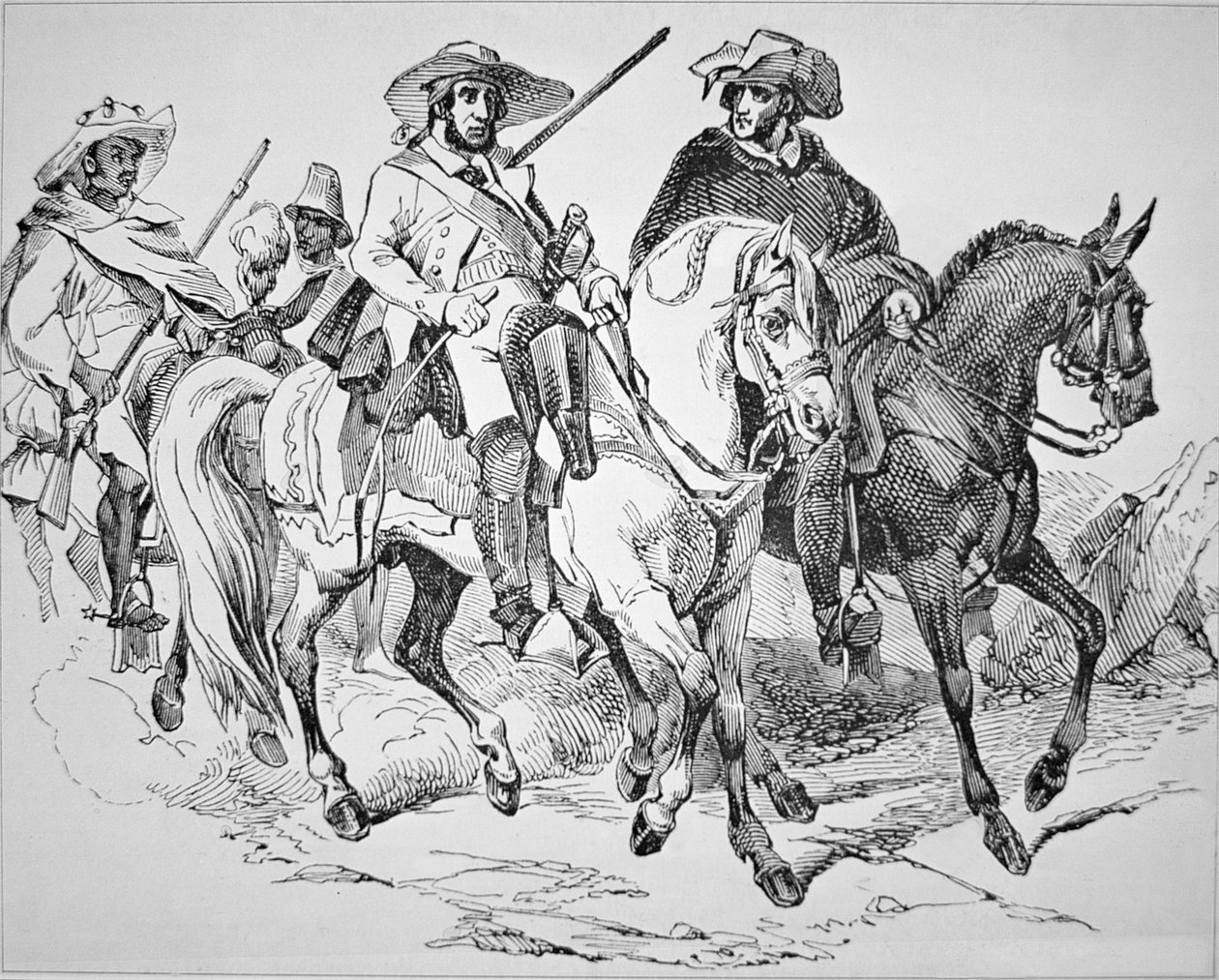 Texas Rangers i perioden med Texas-republikken (1836-45) 1842 (gravering) af American School