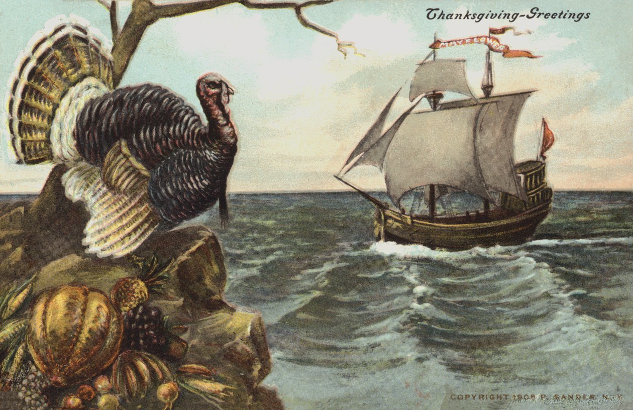 Thanksgiving-hilsenkort (farvelitografi) af American School