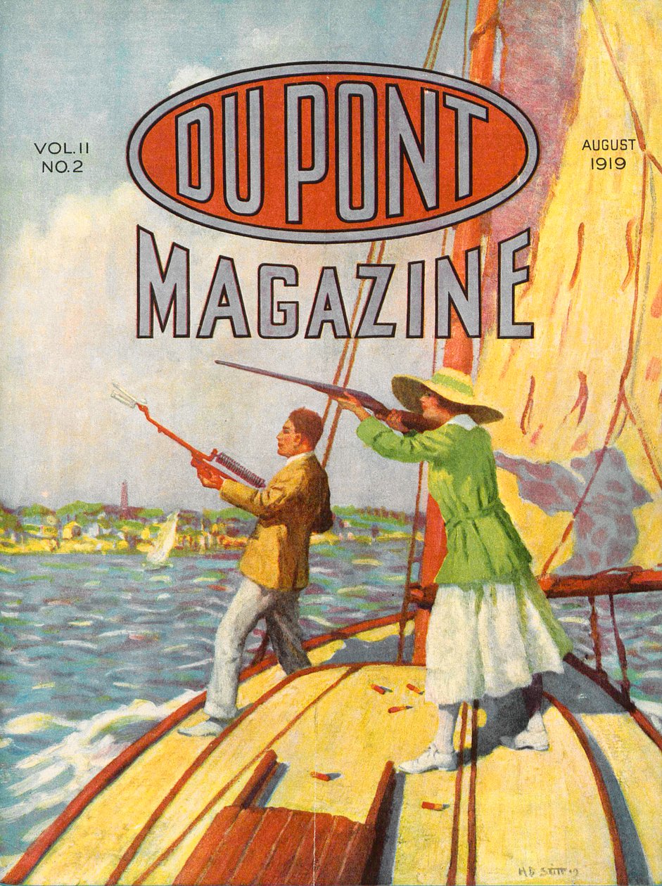 1919 Grand American Handicap Trapshooting Tournament, forsiden af DuPont Magazine, august 1919 af American School
