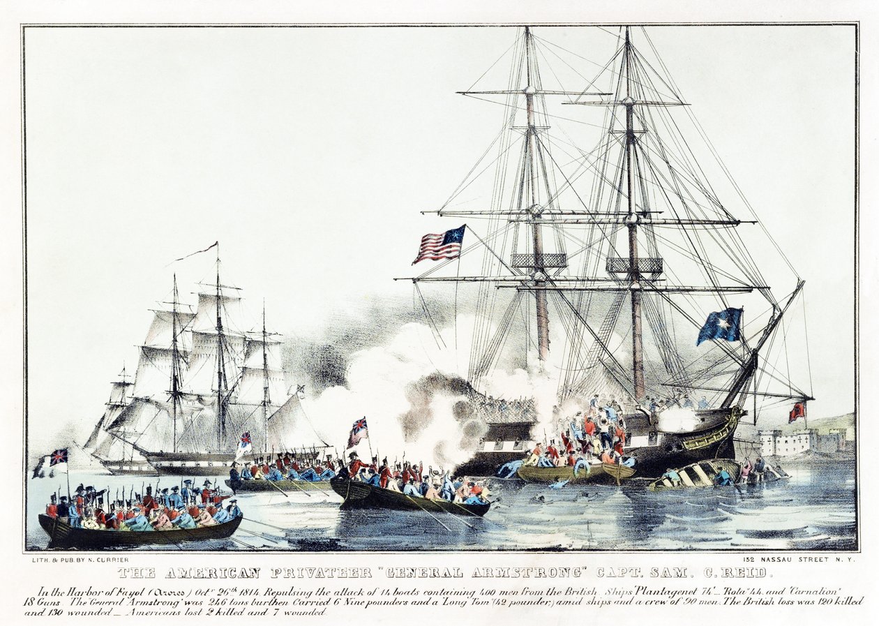 Den amerikanske kaptajn "General Armstrong" kaptajn Sam C. Reid (farve litho) af American School