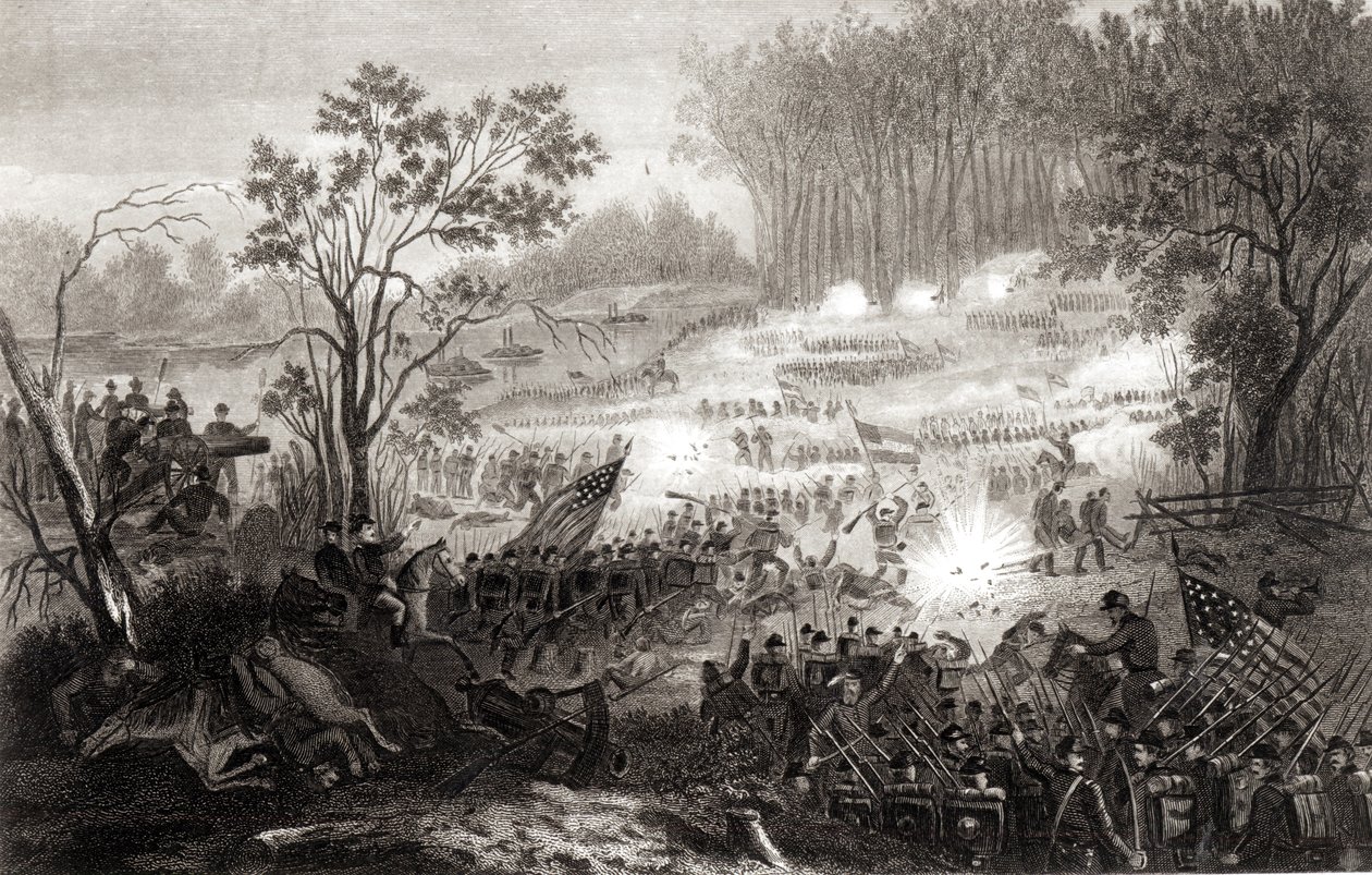Slaget ved Pittsburg Landing, graveret af H. B. Hall, 1862 af American School