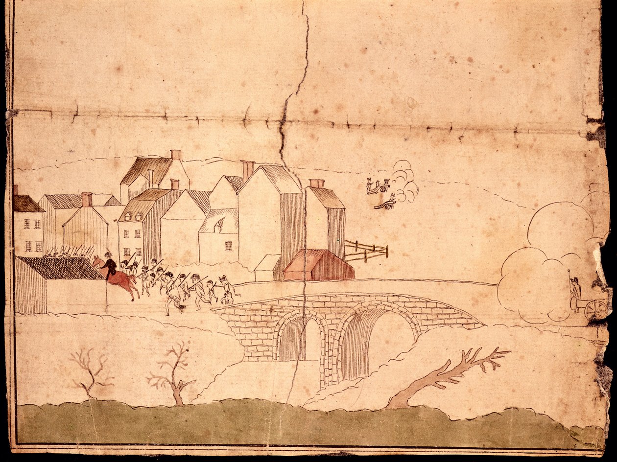 Slaget ved Lexington og Concord (pen & blæk & wc på papir) af American School