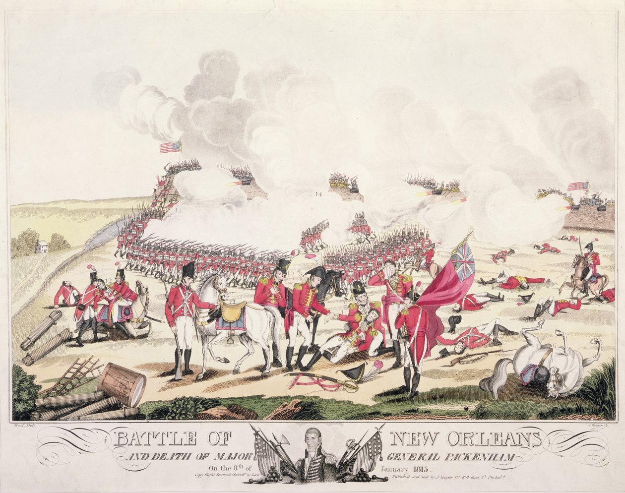 Slaget ved New Orleans og generalmajor Packenhams død, 8. januar 1815 af American School