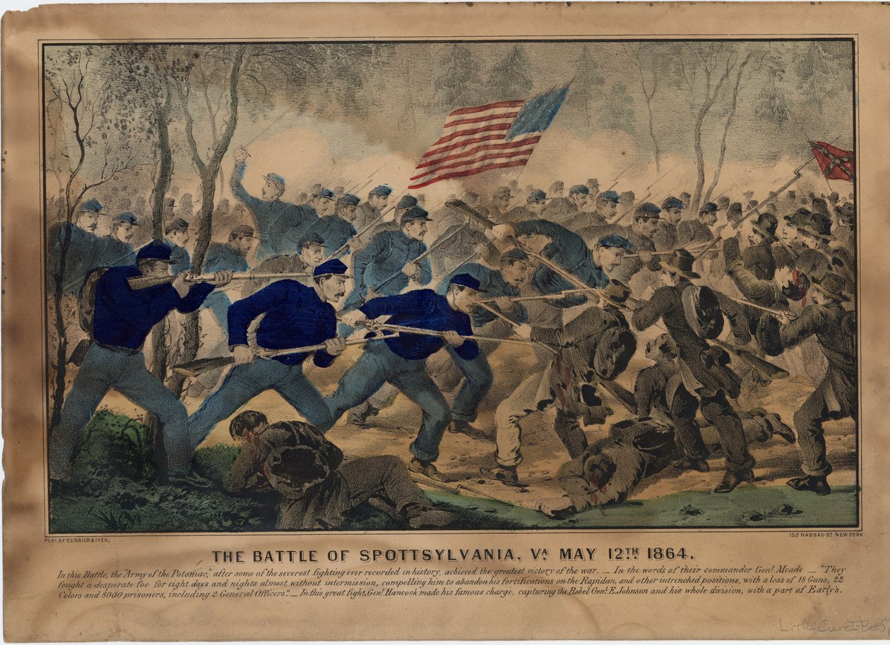 Slaget ved Spotsylvania, Va. 12. maj 1864, pub. af Currier & Ives, ca. 1864 af American School
