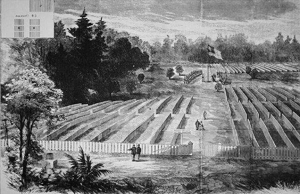 Gravpladsen ved Krigsfangelejren i Andersonville (litho) af American School
