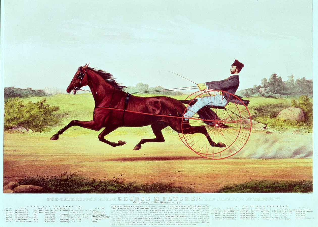 The Celebrated Horse, George M. Patchen, The Champion of the Turf, graveret af Nathaniel Currier (1813-88) og James Merritt Ives (1824-95), 1860 af American School
